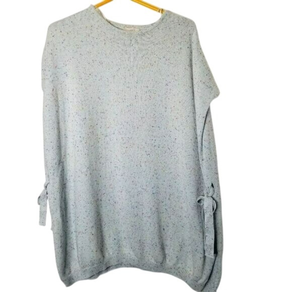 LOFT Light Blue Speckled‎ Knit Sweater Poncho Tunic Top XS/S Tie Sides